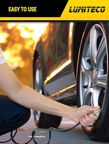 Miniatura 7 de LUMITECO Juego de 2 mandriles de aire con pie de bola, boquilla de inflado de neumáticos de flujo cerrado FNPT de 14 pulgadas con portabrocas de