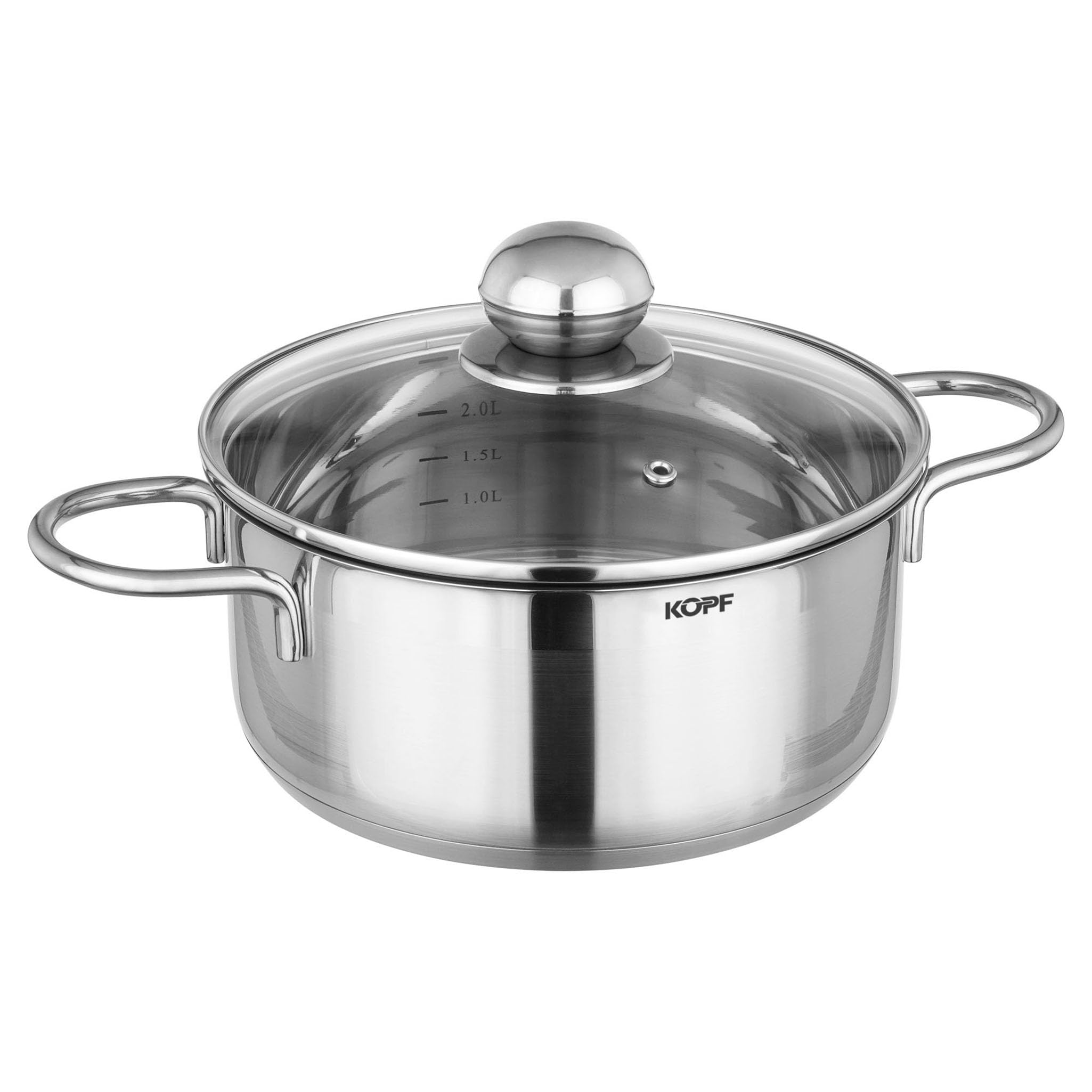 Kopf Topfset Josie aus Edelstahl - Induktionstöpfe mit Schüttrand, Literskala und Glasdeckel – 14-teilig