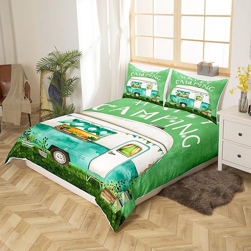 Miniatura 2 de Erosebridal Juego de funda de edredón para auto de cámper, tamaño individual, diseño de acuarela retro, verde, funda de edredón de 2 piezas con
