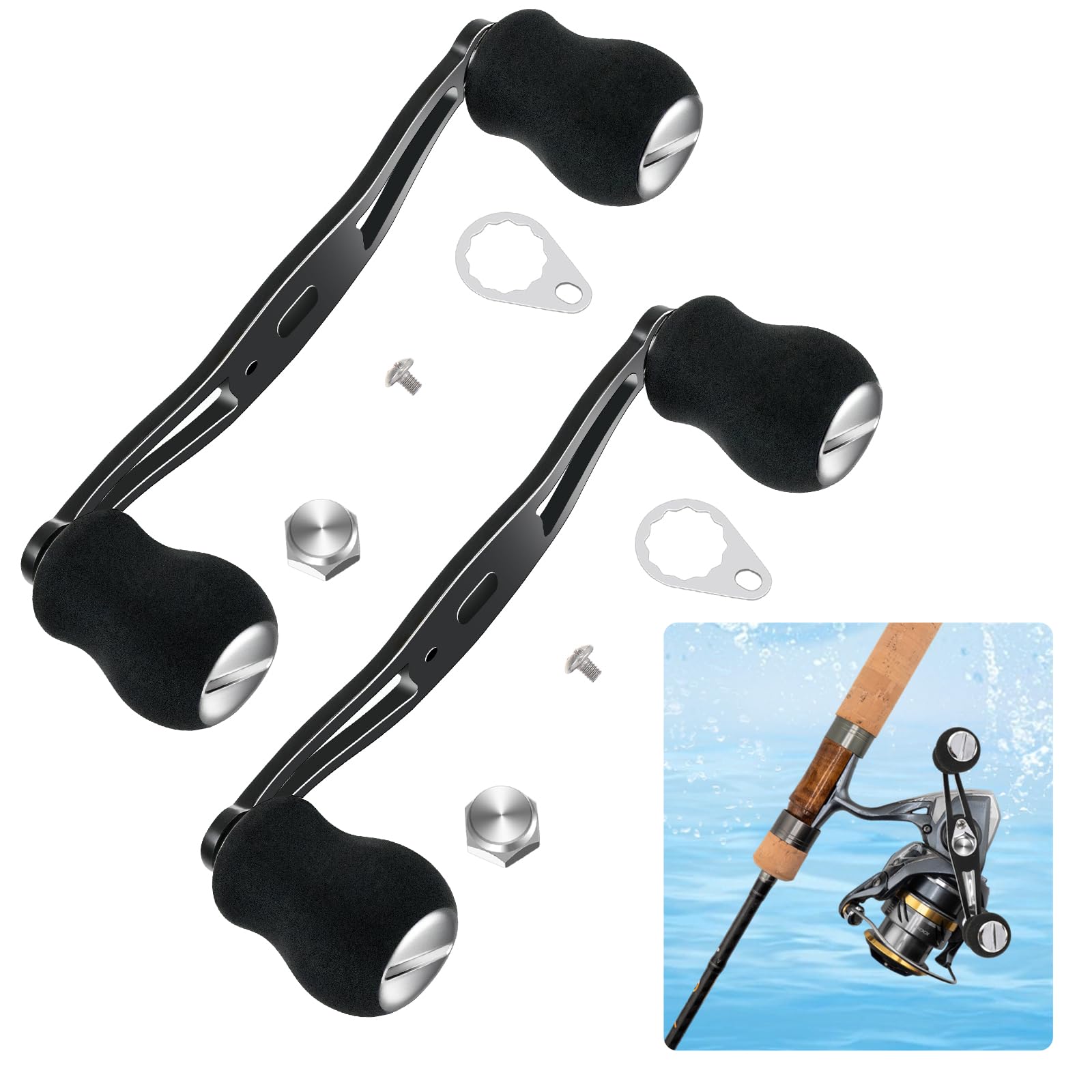 MorningRo 2 Pcs Fishing Reel Handle with EVA Handle Grip, Replacement Fishing Baitcast Reel Handles Rocker Compatible with Abu Garcia Daiwa Baitcasting Reels, Left or Right Side Installation