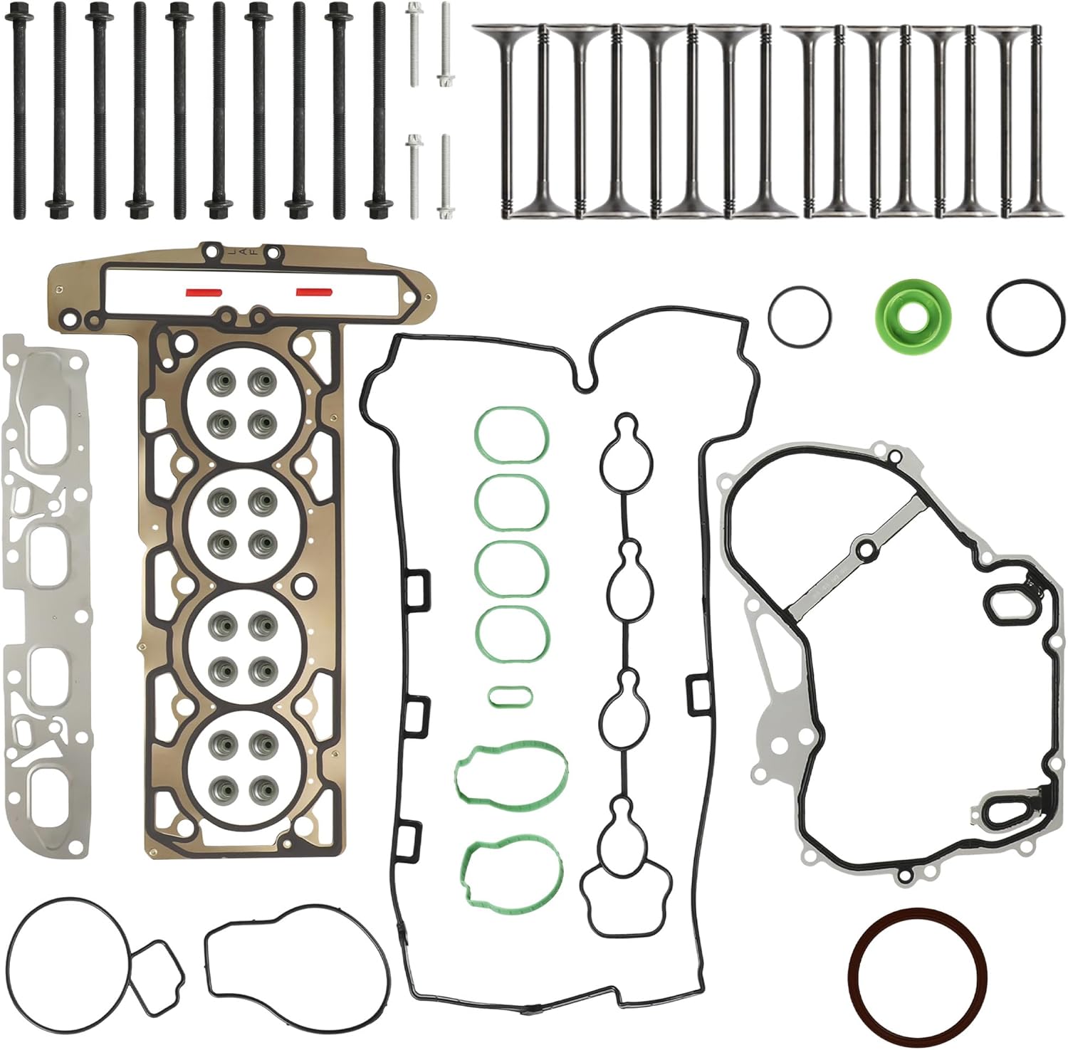 Head Gasket Set W/Head Bolts Intake & Exhaust Valve Fit For GMC Terrain Chevy Equinox Impala Malibu Captiva Sport Buick Allure Lacrosse Verano Regal 2.4L 2010–2013 HS26517PT S72196 IV323 EV314