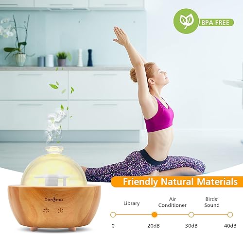 Miniatura 5 de DAROMA Difusor de aceite esencial hecho a mano de madera real y vidrio, base de 6.8 fl oz, aromaterapia ultrasónica de 7 colores de luces nocturnas2