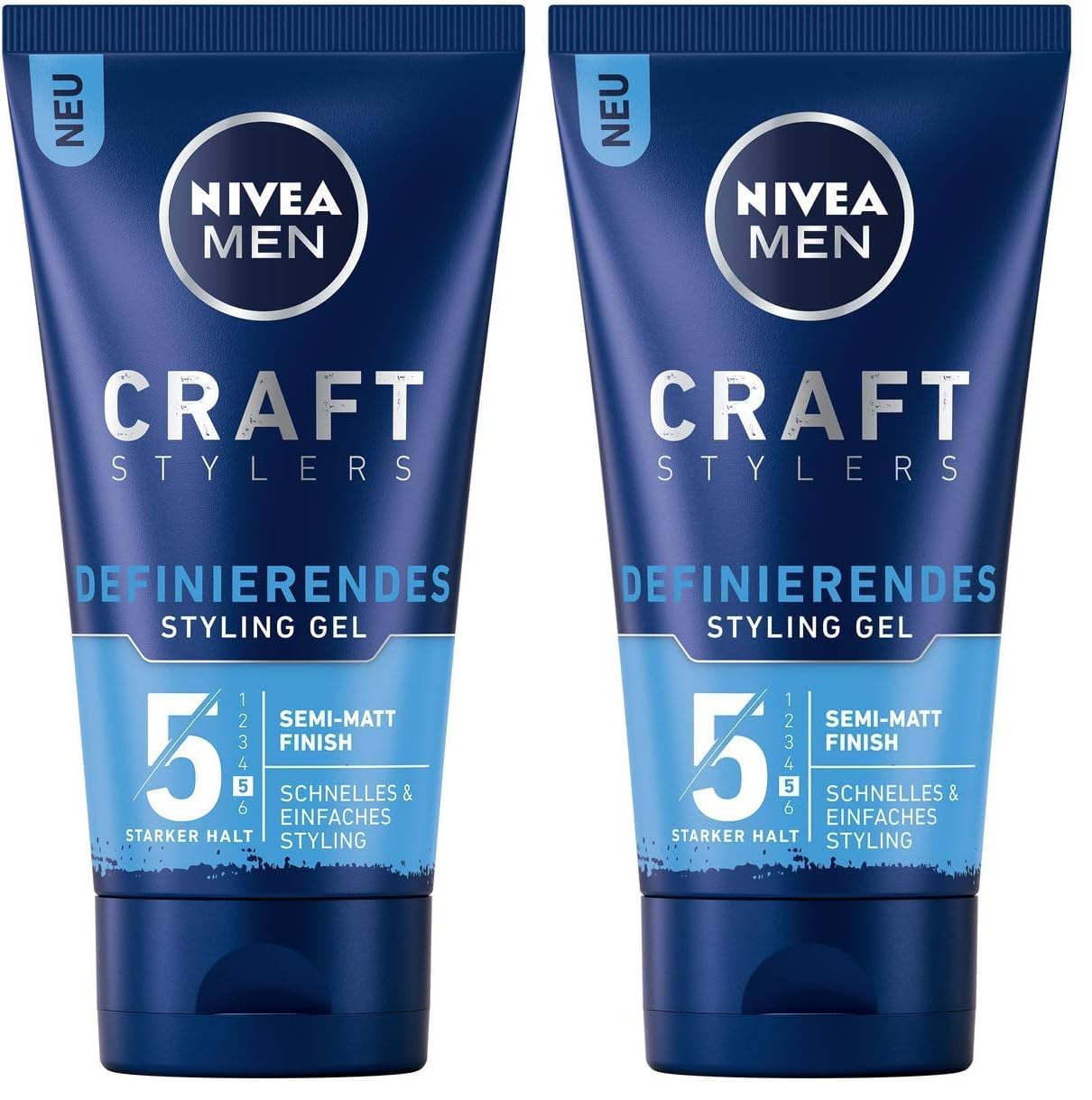 NIVEA MEN Haargel mit semi-mattem Finish, einfaches Haarstyling mit starkem Halt, für Männer mit Vitamin E, Craft Stylers Definierendes Styling Gel (150 ml) (Packung mit 2)