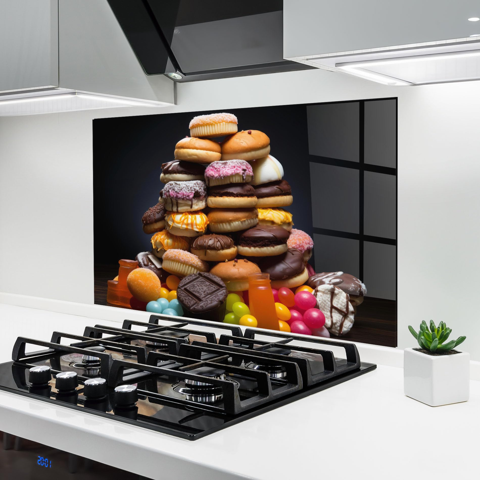 Crédence de cuisine en verre ARTHUB® 60x100 cm au motif gourmand de donuts