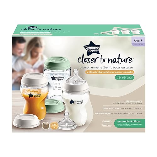 Miniatura 7 de Tommee Tippee Closer to Nature - Biberones de vidrio convertible 3 en 1 válvula anticólicos 9 onzas 3 unidades