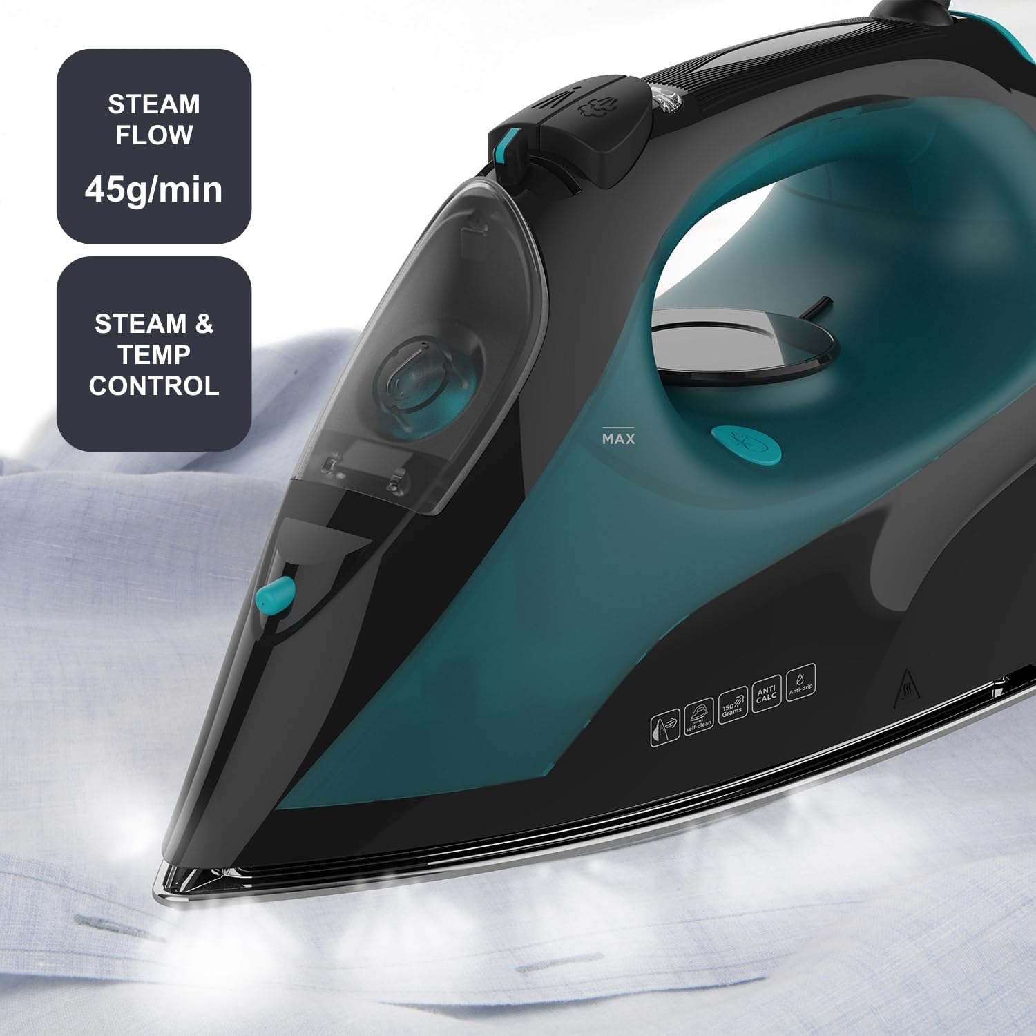 BLACK+DECKER BXIR2403E - Ferro da stiro a vapore 2400W. Piastra in ceramic di precisionea. Colpo di vapore150g/min. Vapore continuo 0-45g/min. Verticale. Doppio sistema anticalcare. Autopulente. Nero