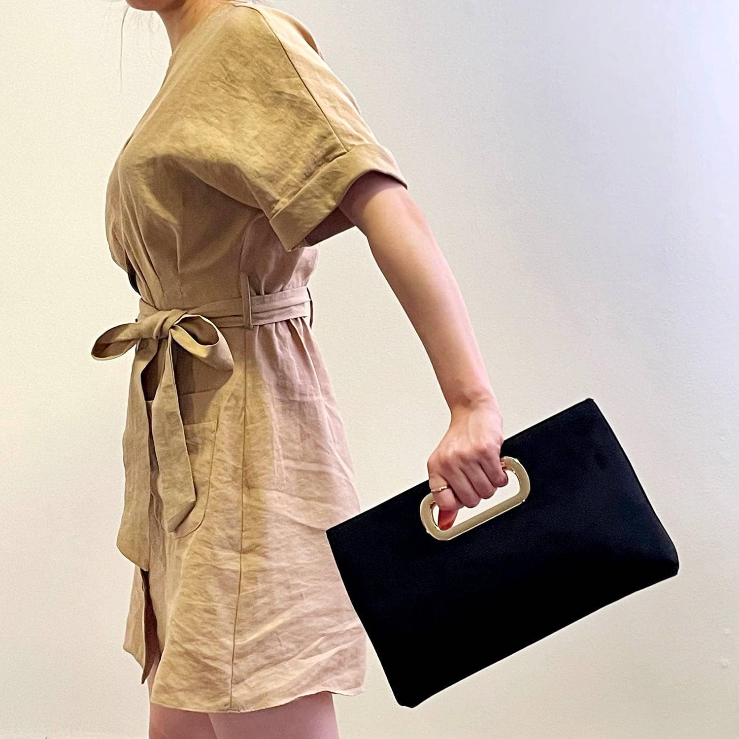 Top Handle Faux Suede Clutch - Image 5
