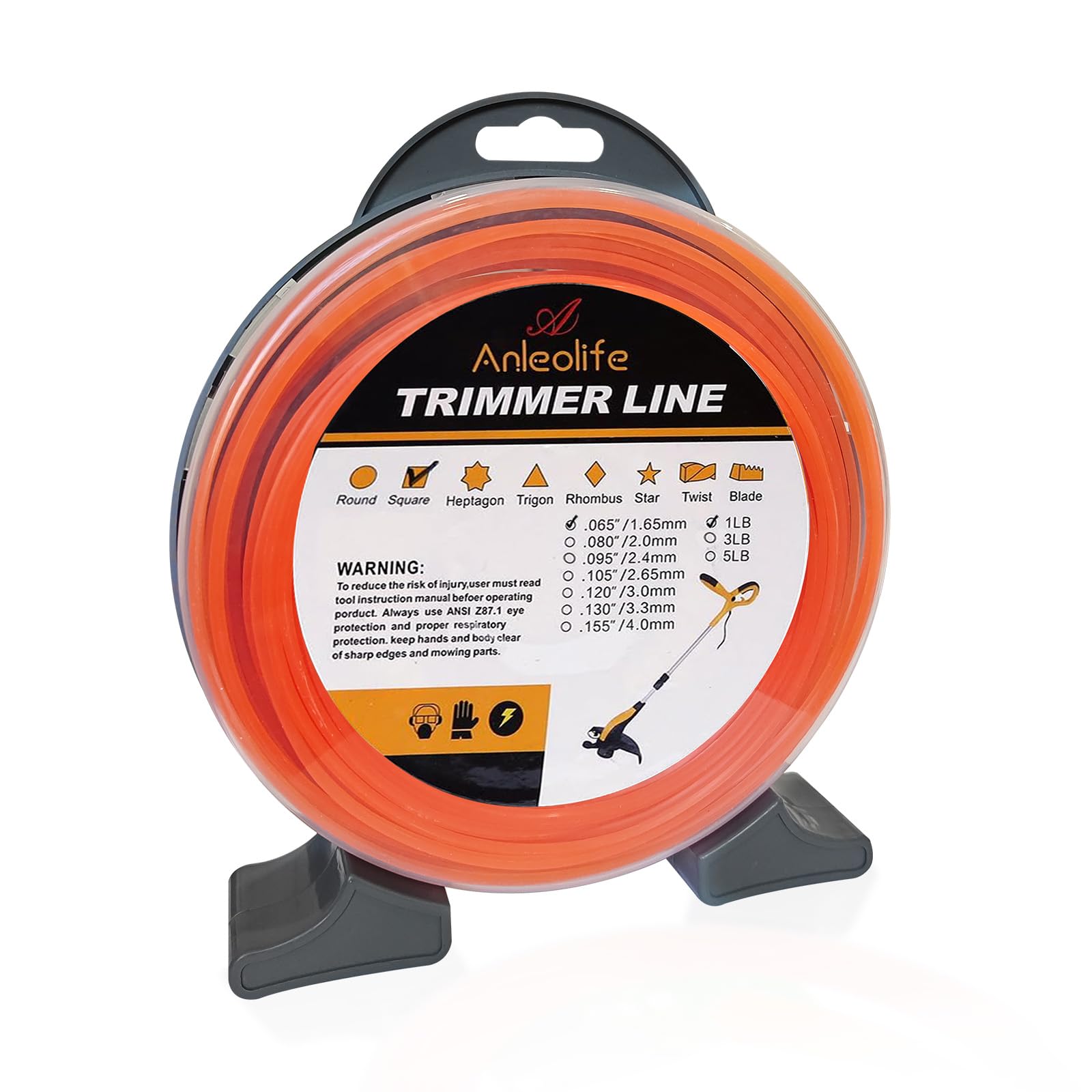 A ANLEOLIFE 1-Pound Commercial Square .065-Inch-by-370-ft String Trimmer Line Donut,with Built-in Line Cutter, Orange