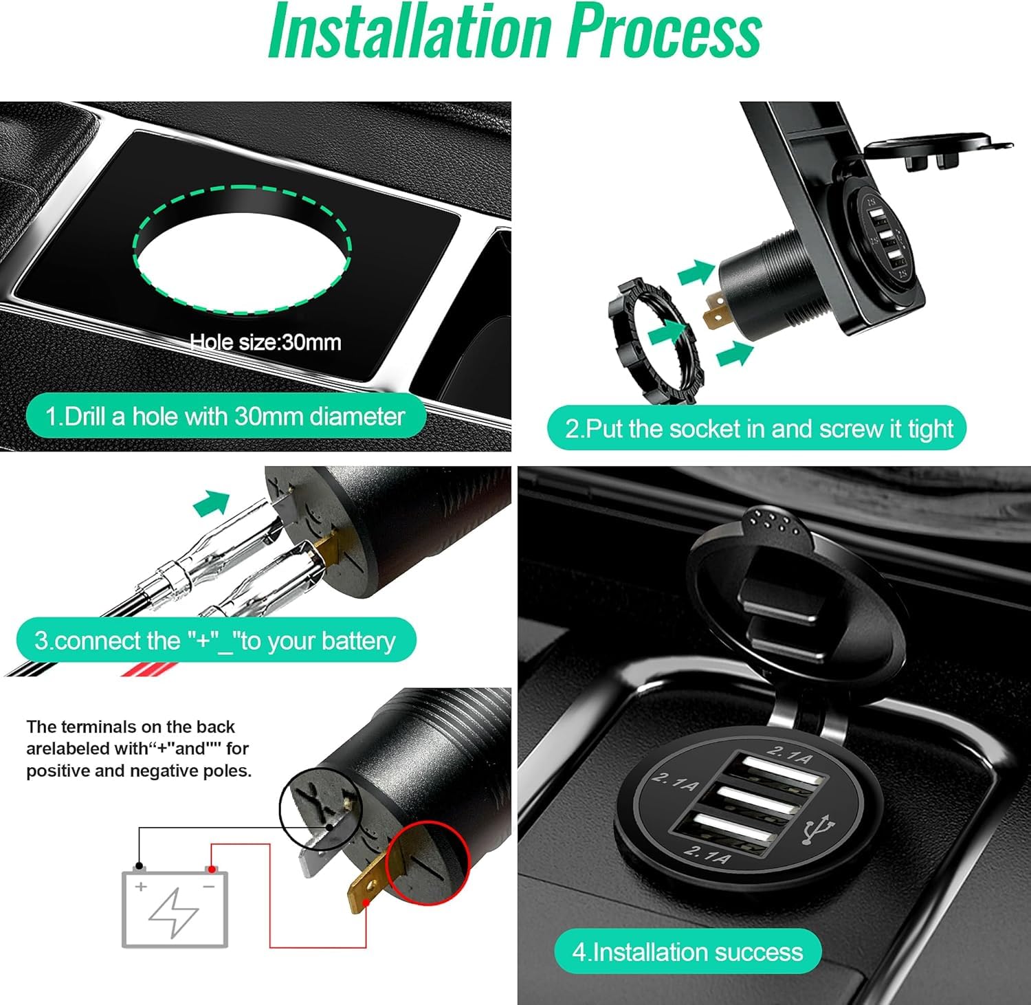 Salida USB de 12 V, 3 enchufes de cargador USB de 12 V/24 V para coche, barco, autobús, camión, golf, RV, motocicleta y más, paquete de 2