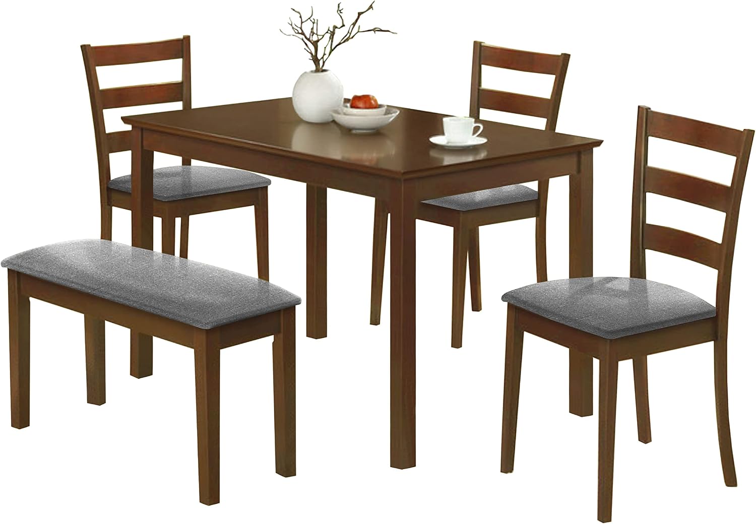 Container Furniture Direct 5-Piece Kitchen Table, Rustic Wood Room Bench for 5 Persons, Dining Set for Family and Small Gatherings, Brown
