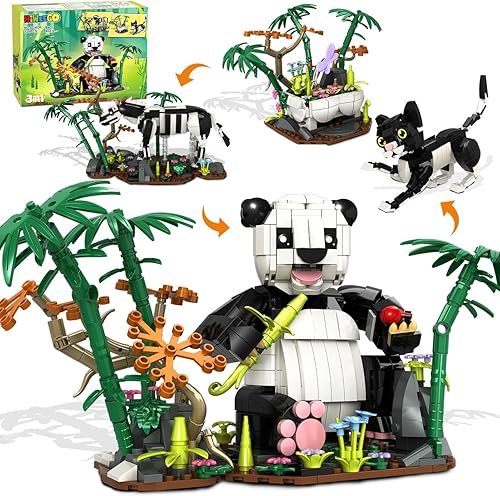 Juego de construcción 3 en 1 de animales salvajes de panda, figuras de animales con 3 opciones de construcción, panda, gato, cebra, 724 piezas,