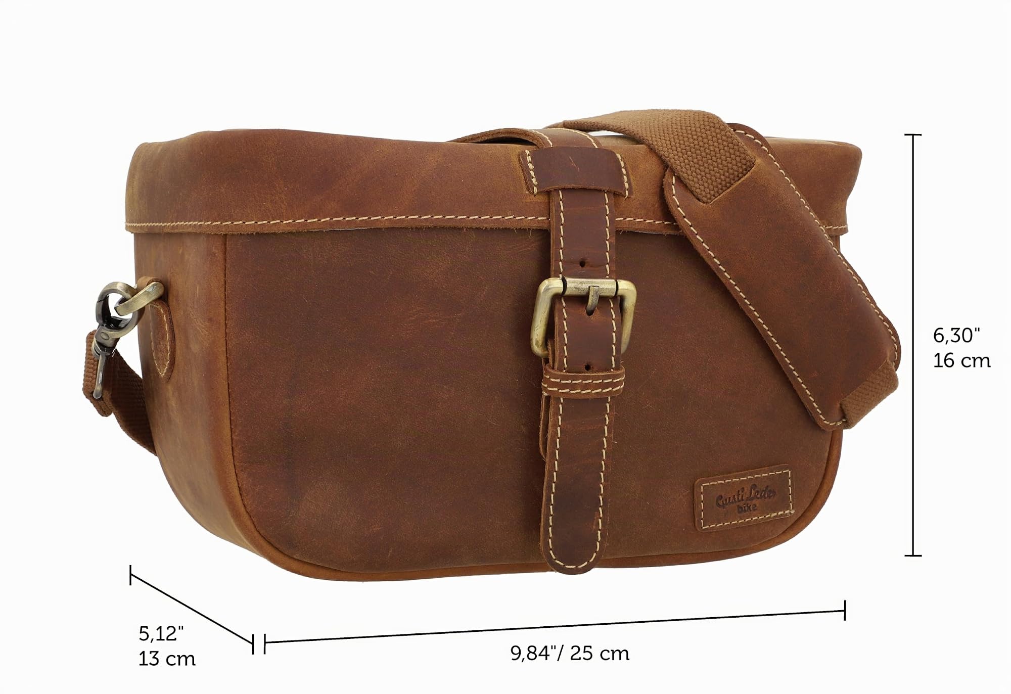 Gusti Sacoche Guidon Cuir - Sac pour Vélo Sac à Bandoulière Sac en Cuir Vintage - Taille Unique - Marron - Compatible avec Bicyclette