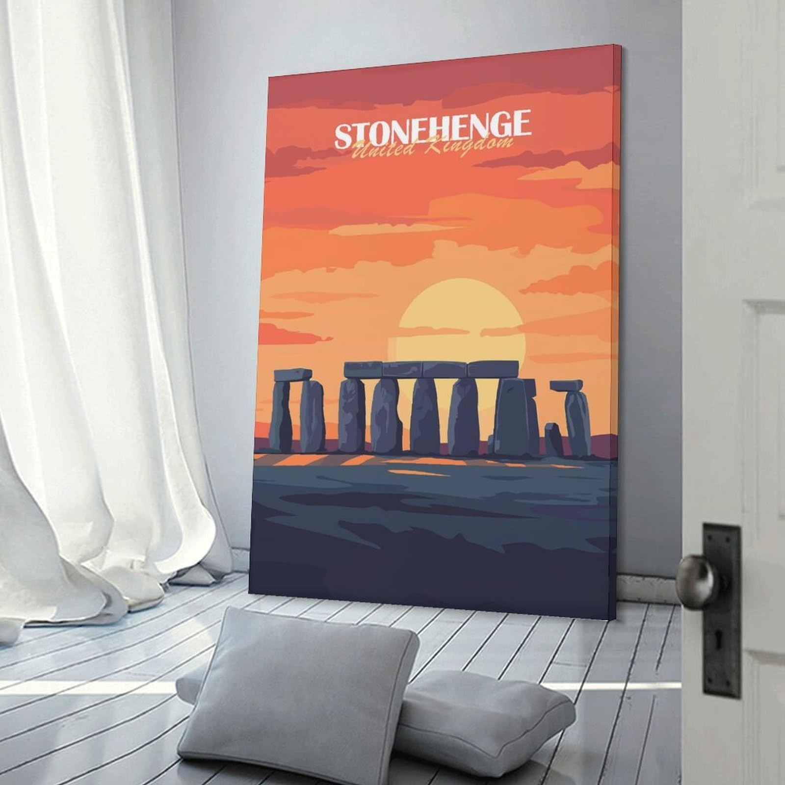 Junmoney Frame-Style-11 Stonehenge Sunset Canvas Art Print, 08X12inch(20X30cm), For Living Room, Bedroom, Office Or Hallway, Decorative Artwork With Broad Appeal