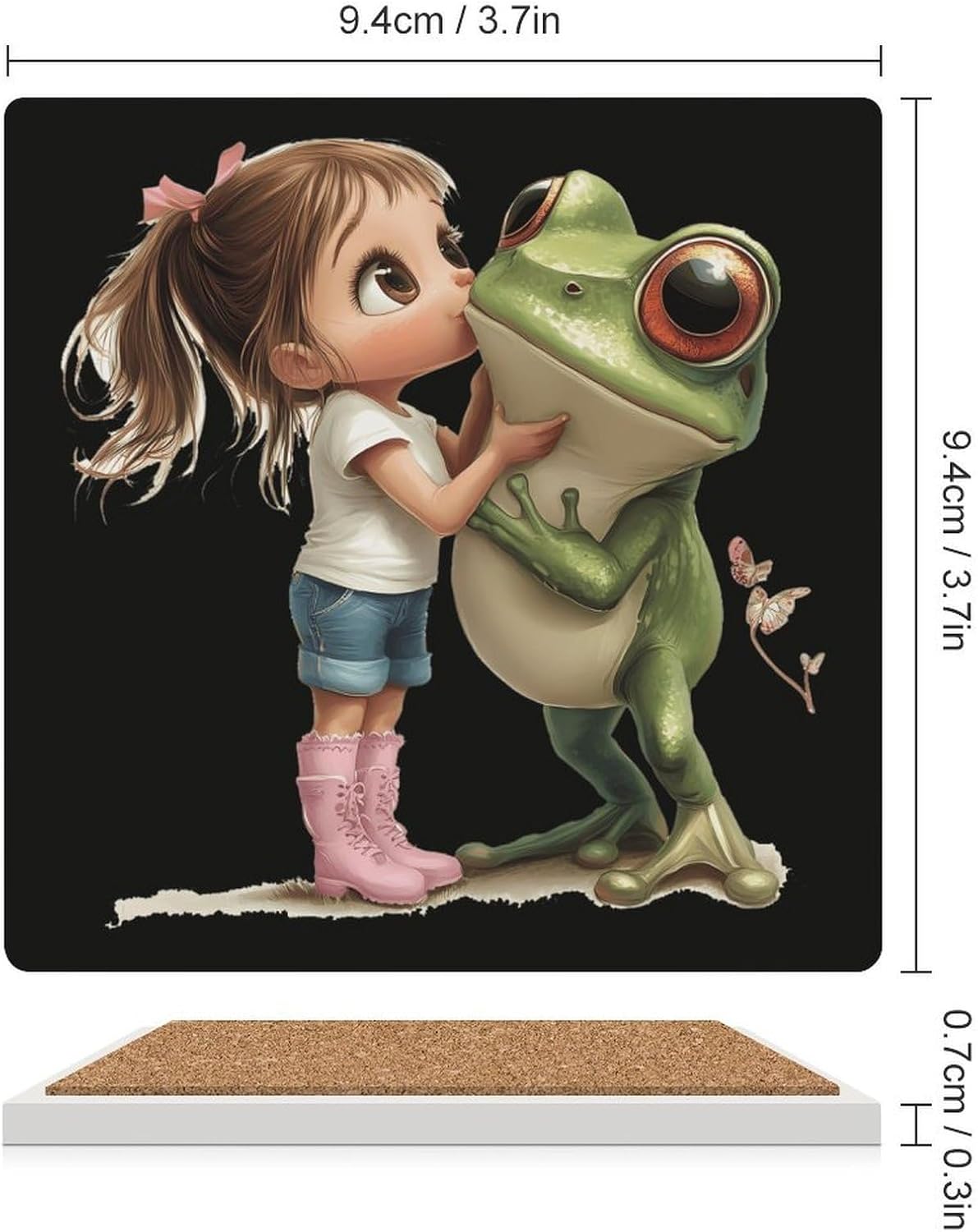 Funny Princess Frogs Ceramic Coasters Set Square Drink Coasters Table Coaster for Kitchen Desktop Decor