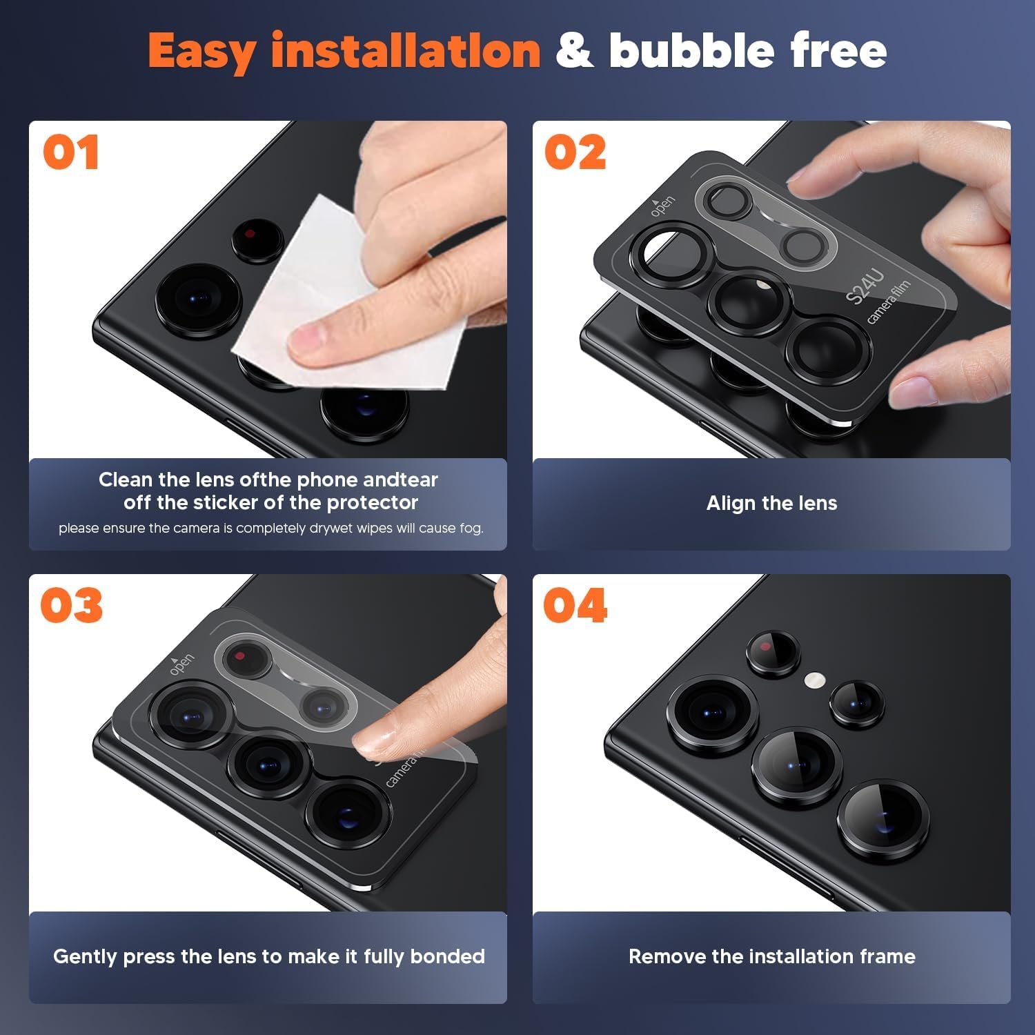 OpenTech® Premium Camera Lens Protector For Samsung Galaxy S24 Ultra (Black) – 9H Tempered Glass, Military-Grade Anti-Scratch, Case-Friendly, Easy Install Frame — Amazon image 8