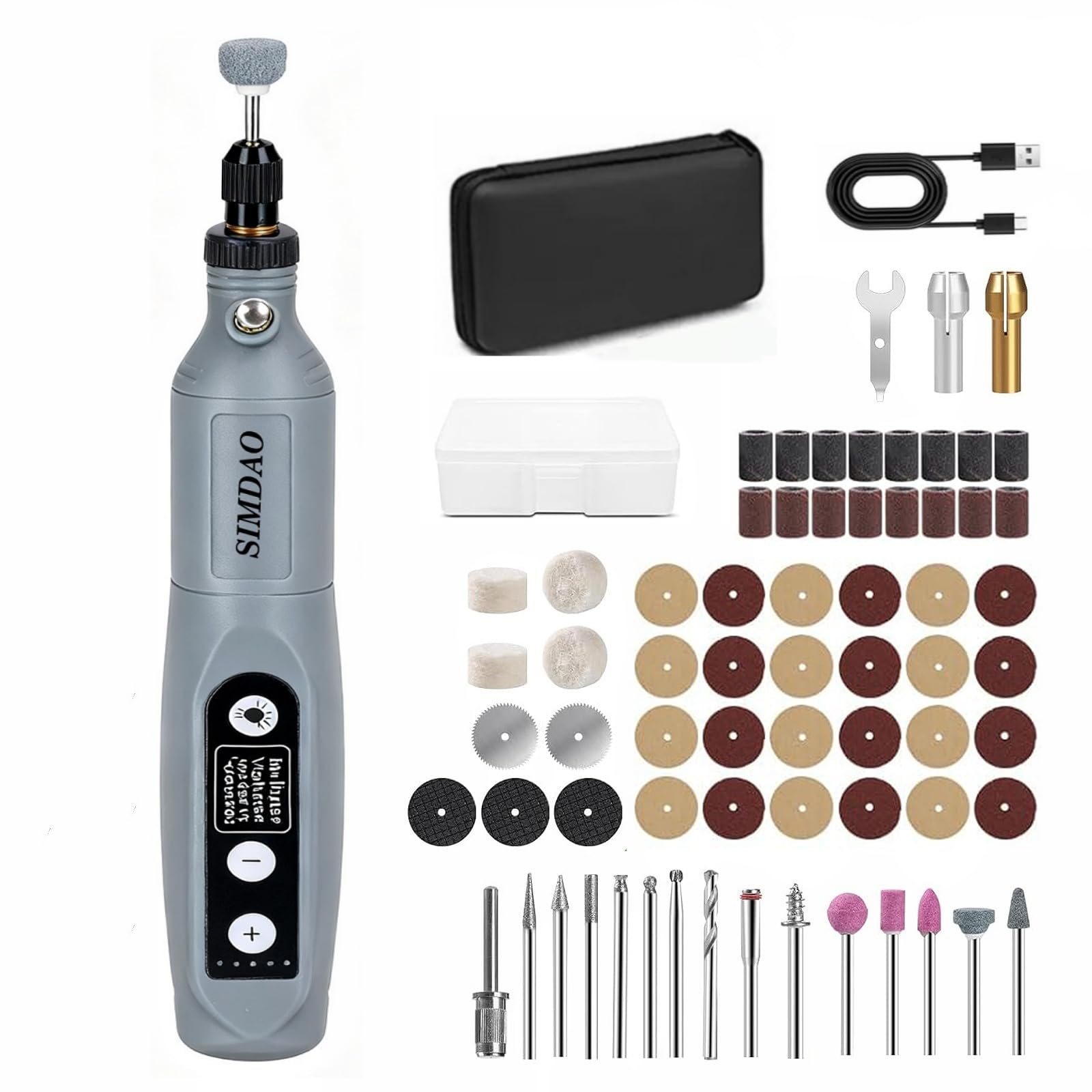 Mini herramienta giratoria inalámbrica, 5 velocidades, 3.7 V, recargable por USB, 3000-15000r/min, 68 accesorios, kit de herramientas giratorias multipotencia, multiherramienta para grabar, lijar