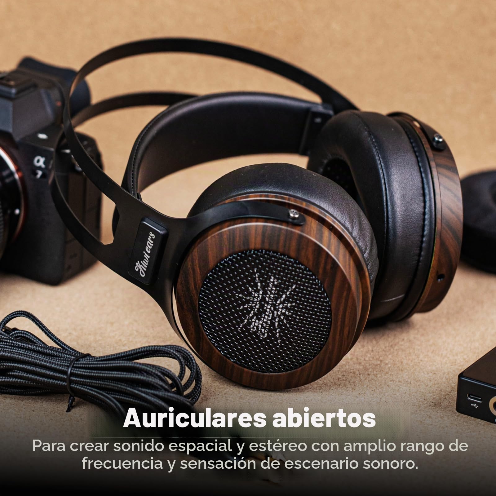 Linsoul Kiwi Ears Altruva Over Ear Auriculares,Auriculares de Monitorización HiFi con Controlador Dinámico de 50mm,Cascos de Juego con Cable,Cascos Estéreo de Espalda Abierta para Gaming (Blackwood)