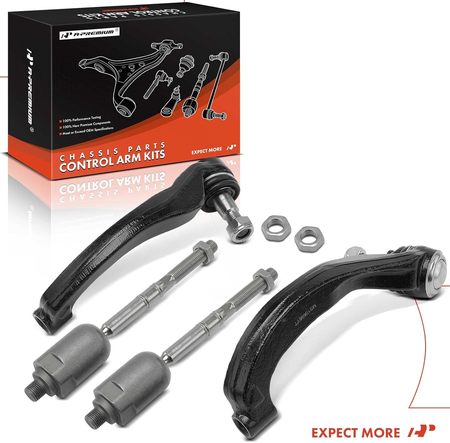 A-Premium Set of 4, Front Inner and Outer Tie Rod End Kit, Compatible with Mercedes-Benz E300 2008-2009, E320 2004-2005, E350 2006-2009, E500 2004-2006, E550 2007-2009