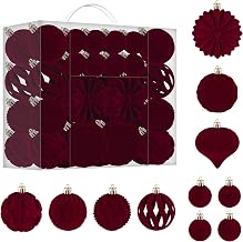 Set of 48 Burgundy Velvet Christmas Baubles, Unbreakable Flocked Christmas Baubles for Christmas Tree Decoration, Christmas Tree Decorations
