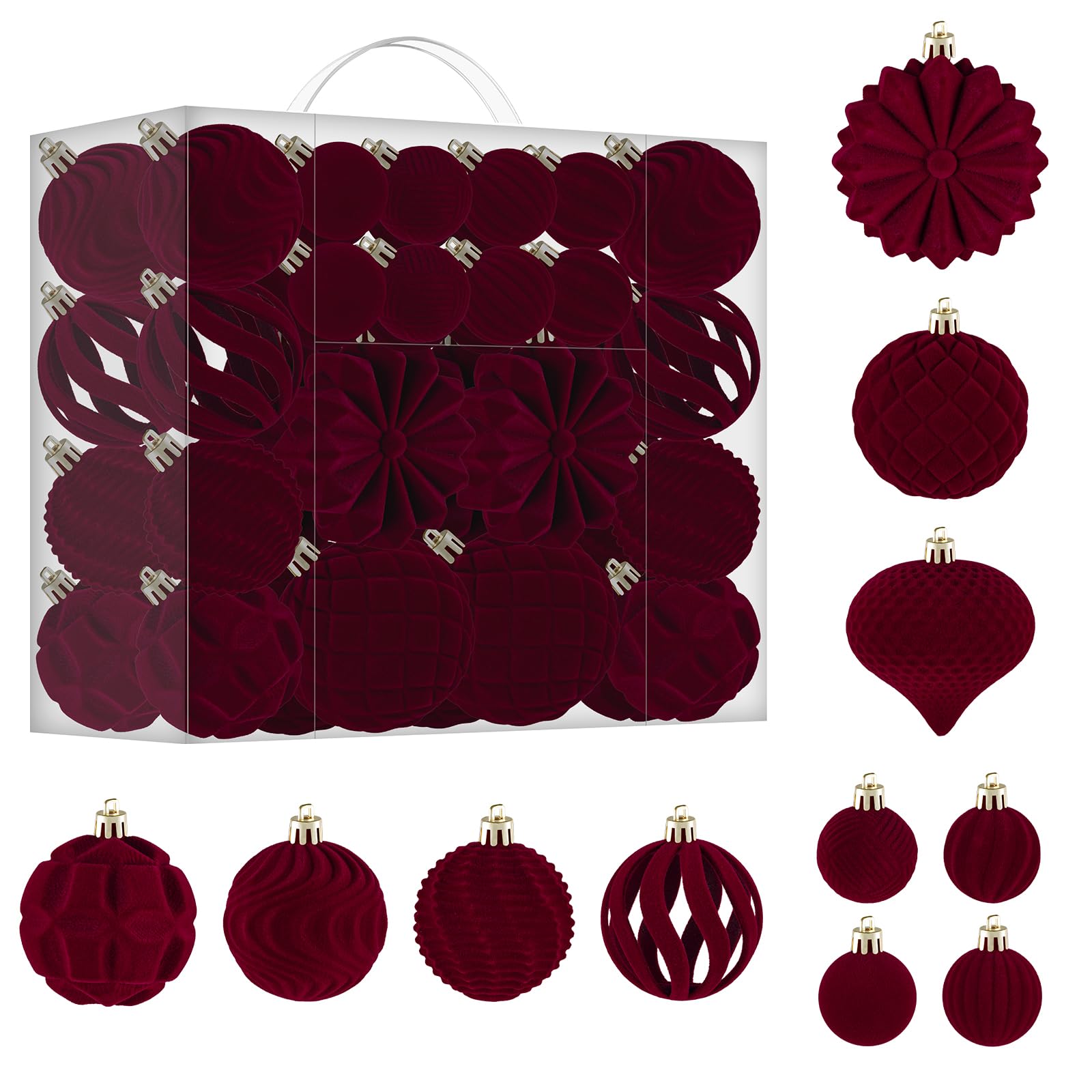48 piezas de bolas de Navidad de terciopelo burdeos, bolas para árbol de Navidad, decoración para árbol de Navidad, adornos para árbol de Navidad, bolas de Navidad, decoración navideña, bolas de