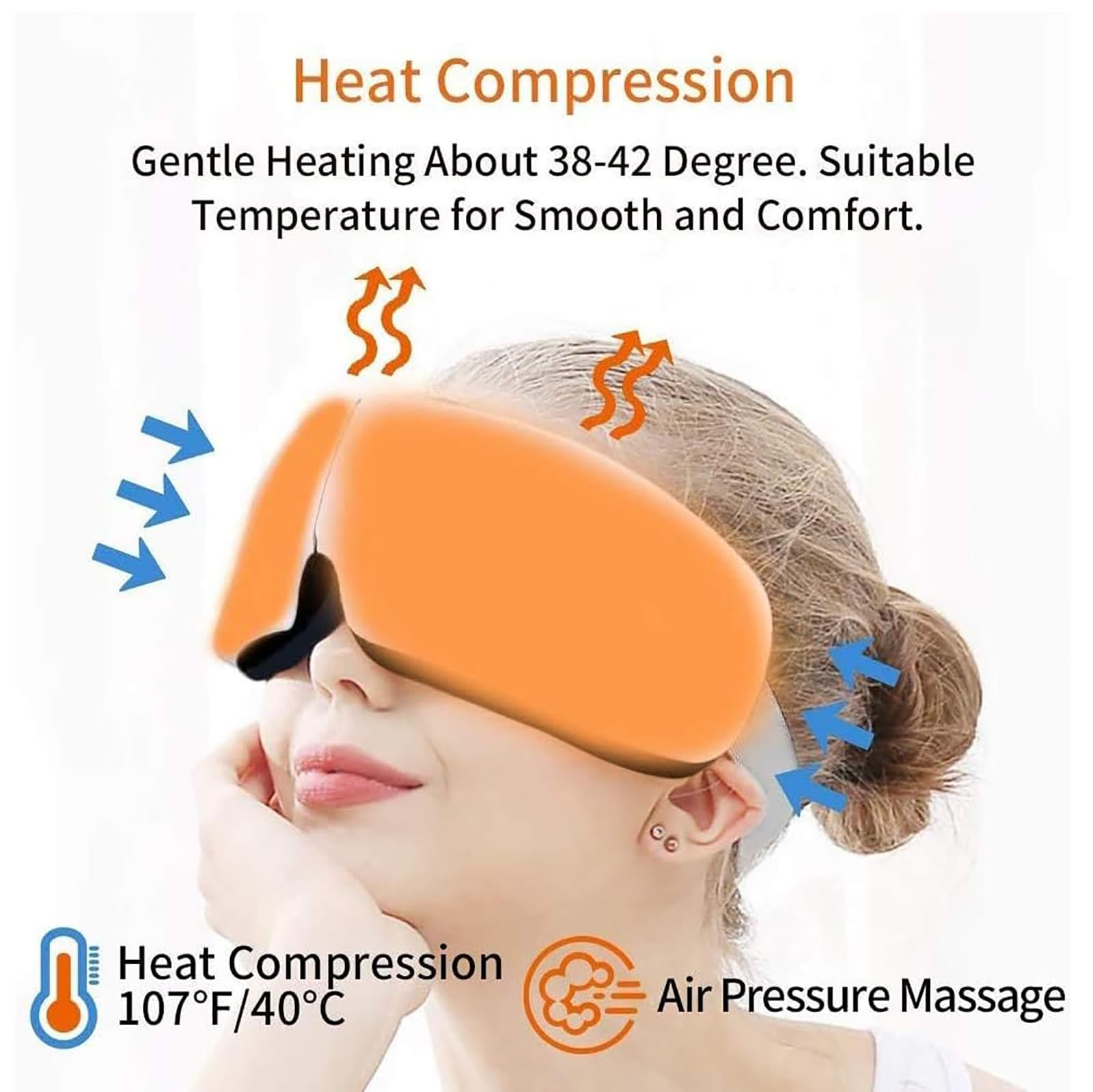 Masajeador De Ojos, Máscara De Ojos con Vibración Eléctrica con Calor Y Música, Temperatura 38°/40°/42° Ajustable, Diseño Plegable De 180° Y Recargable, para Insomnio, Dolor De Cabeza