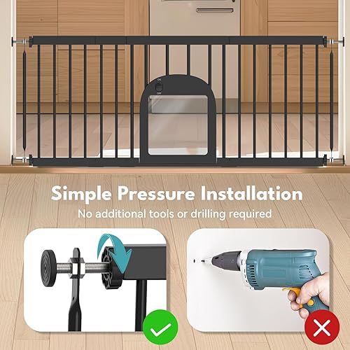 Miniatura 6 de No Pawblems Puerta para perros con puerta pequeña para mascotas, puerta de metal ajustable de 16"-42.7" para perros pequeños para pasar por encima,