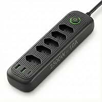 Régua de energia com 5 tomadas + USB + Tipo-C • Cabo 2m • Filtro de Linha • Bivolt automático • Ideal para home office, TV e PC (Preta)