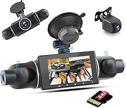 Full HD 2K Dash CAM with Four Channel 360° Car Camera, 3'' Screen with 8 IR Night Vision and 64G Memory, Travel Recorder with G-Sensor and Parking Monitor