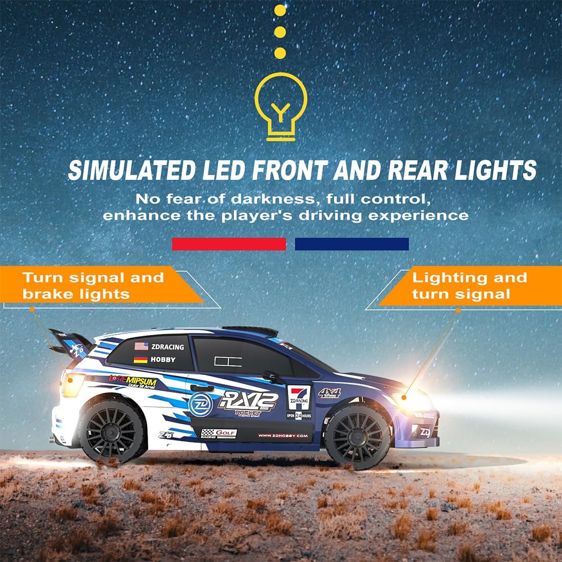 ZD Racing RX12 1/12 RC Drift Car for Adults, 2.4G Full-Proportional 4WD Brushless Mini Remote Control Rally Car with LED Lights, 60KM/H Sports Cars Vehicle Toy Gift -RTR