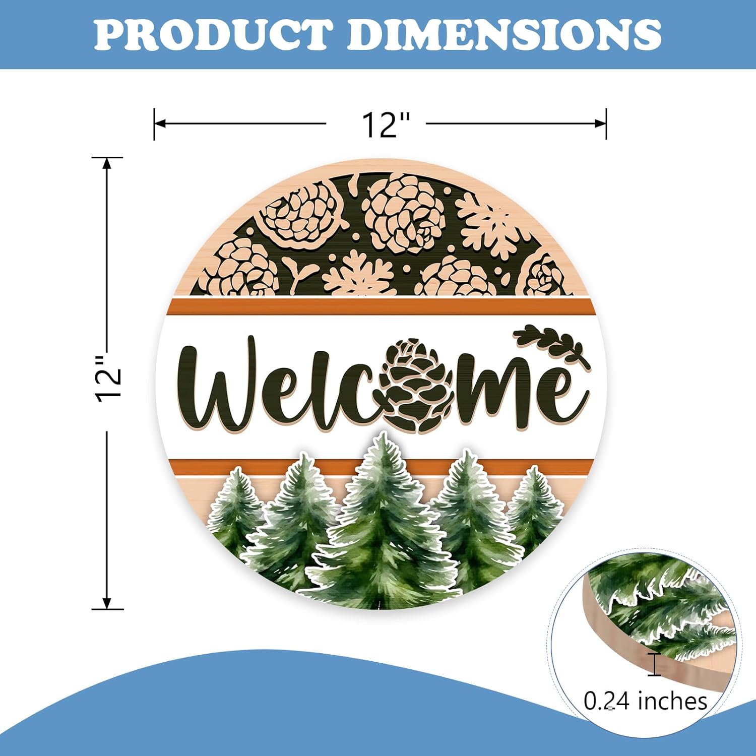 Welcome Winter Pine Tree Front Door Sign, Pine Cones Snowflake Wood Hanger Outdoor Outside Porch Home Decor, Farmhouse Rustic Christmas Wooden Wreath Indoor Wall Hanging Decoration - Image 2