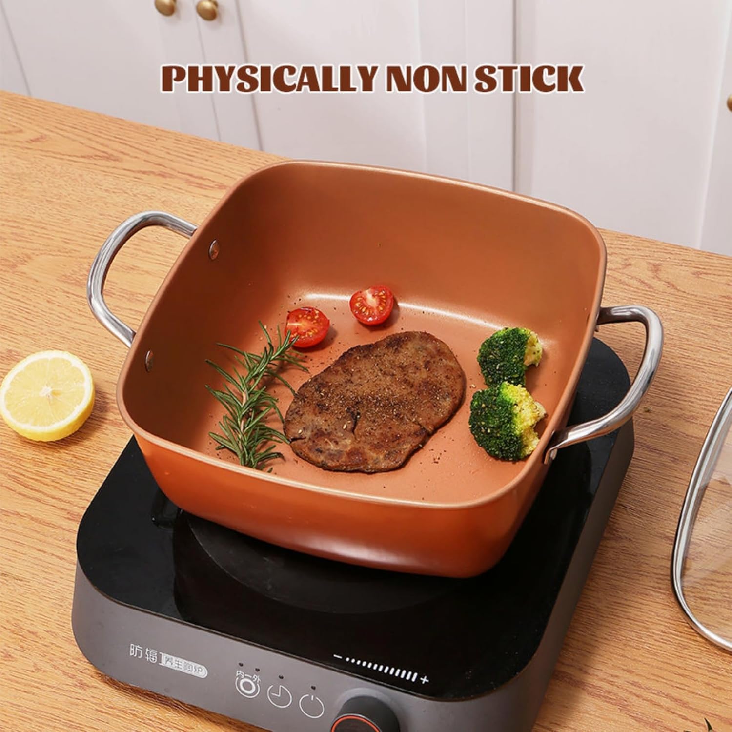 9.5” Non Stick Deep Frying Pan with Fry Basket Steamer Rack and Glass Lid Multi-Large Cooking Pan Stove Suitable Dishwasher Safe