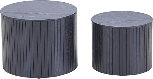 Miniatura 7 de MEETAKING - Juego de 2 mesas auxiliares anidadas, modernas mesas de centro redondas de madera, mesa auxiliar de lujo para espacios pequeños, sala de