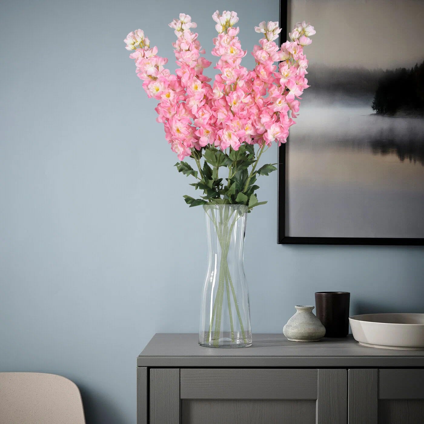 5PCS Delphinium Artificial Flowers 39" Pink Flowers Faux Delphinium Stems for Tall Vase Home Wedding Table Decor(Pink)