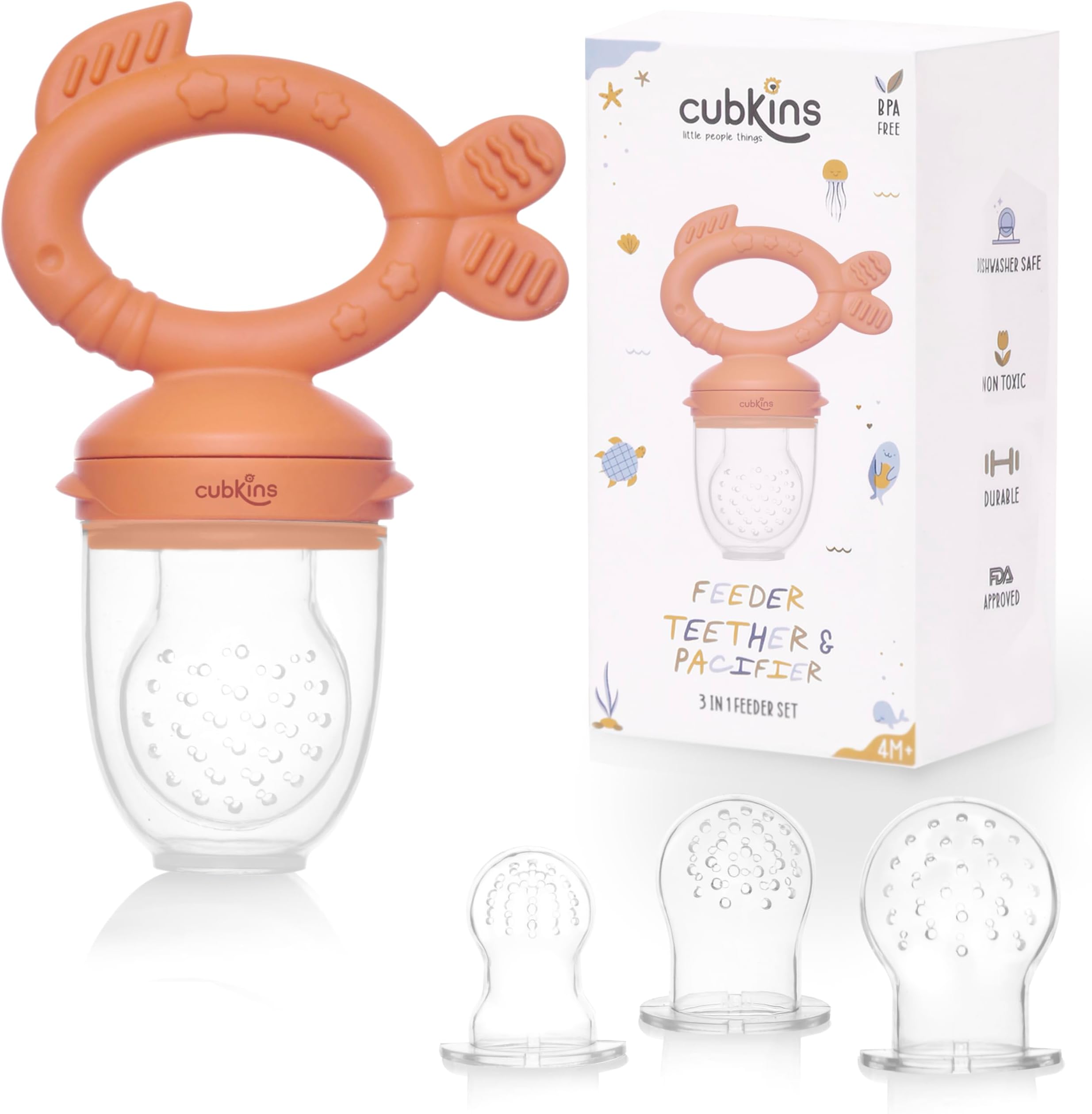 CUBKINS Silicone 3 In 1 Feeder, Teether & Pacifier For Kids 4 Months+|Fruits,...