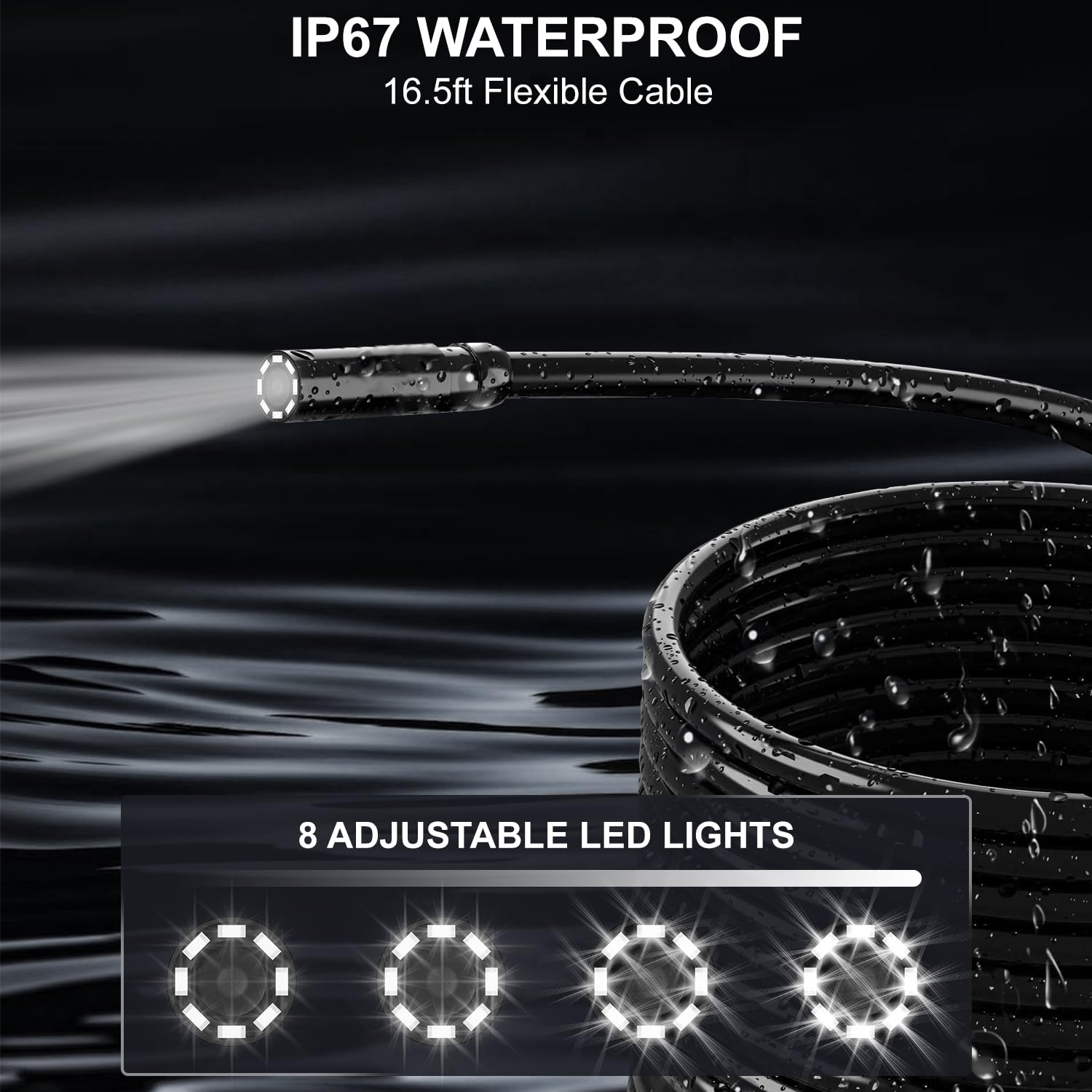 IP67 waterproof flexible cable with 8 adjustable LED lights