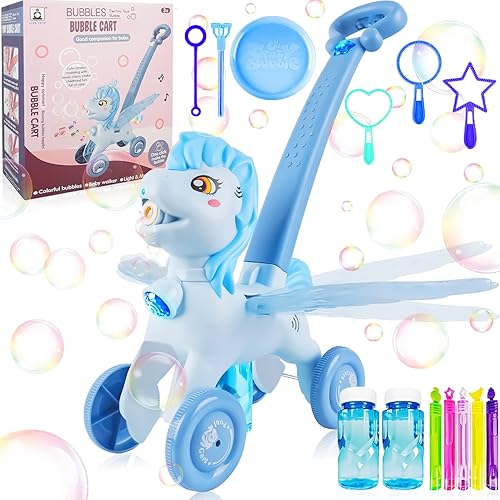 Bubble Machine Blower Blaster Lawn Mower Maker Blue Toy Fun Portable Handheld Operate Automatic Battery Electric Outdoor Summer Birthday Best Gift