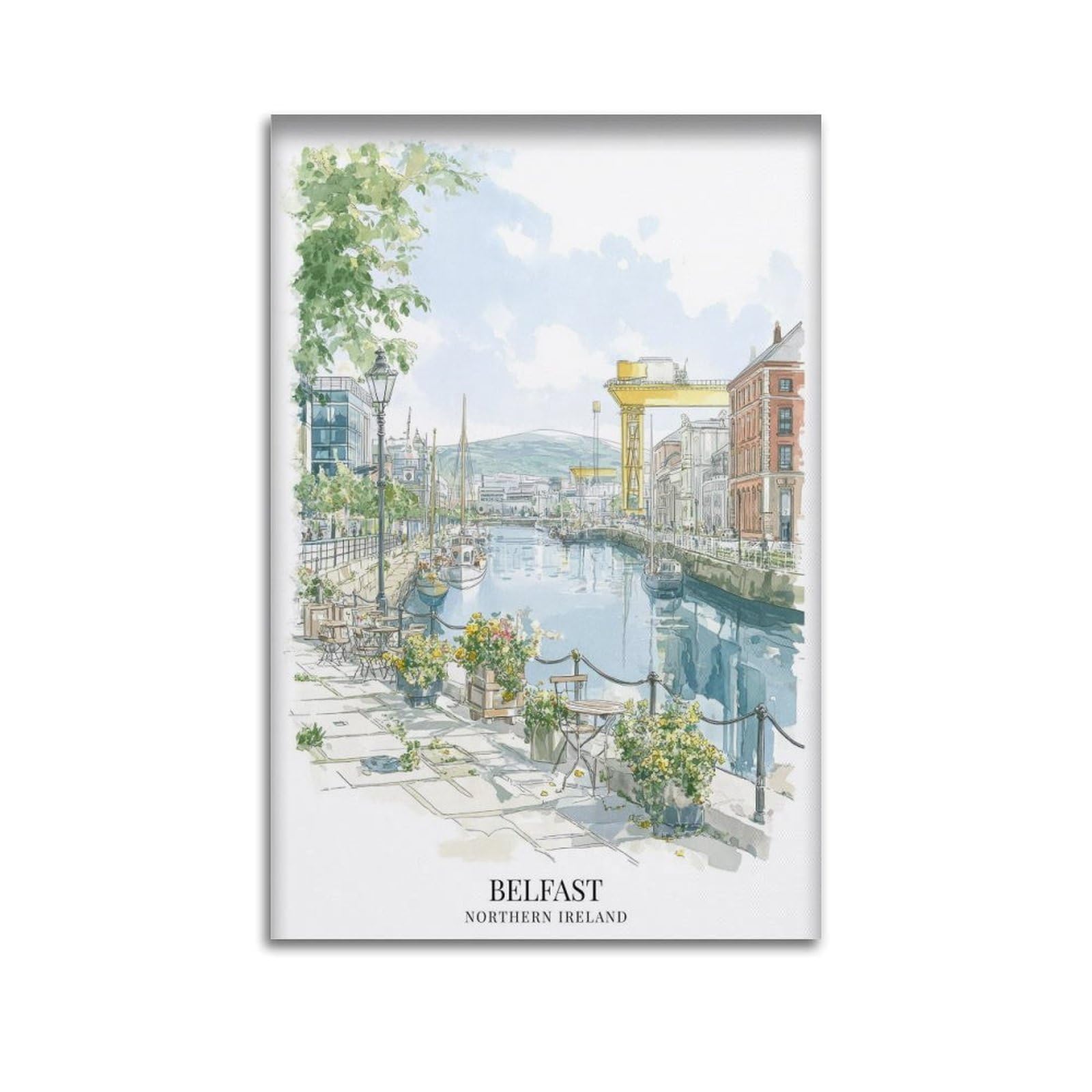 xiaoxiaoshen Belfast Northern Ireland Scenic City View Canvas Poster Wall Art Prints Room Aesthetic Murals Bedroom And Living Decorations 20x30inch(50x75cm)