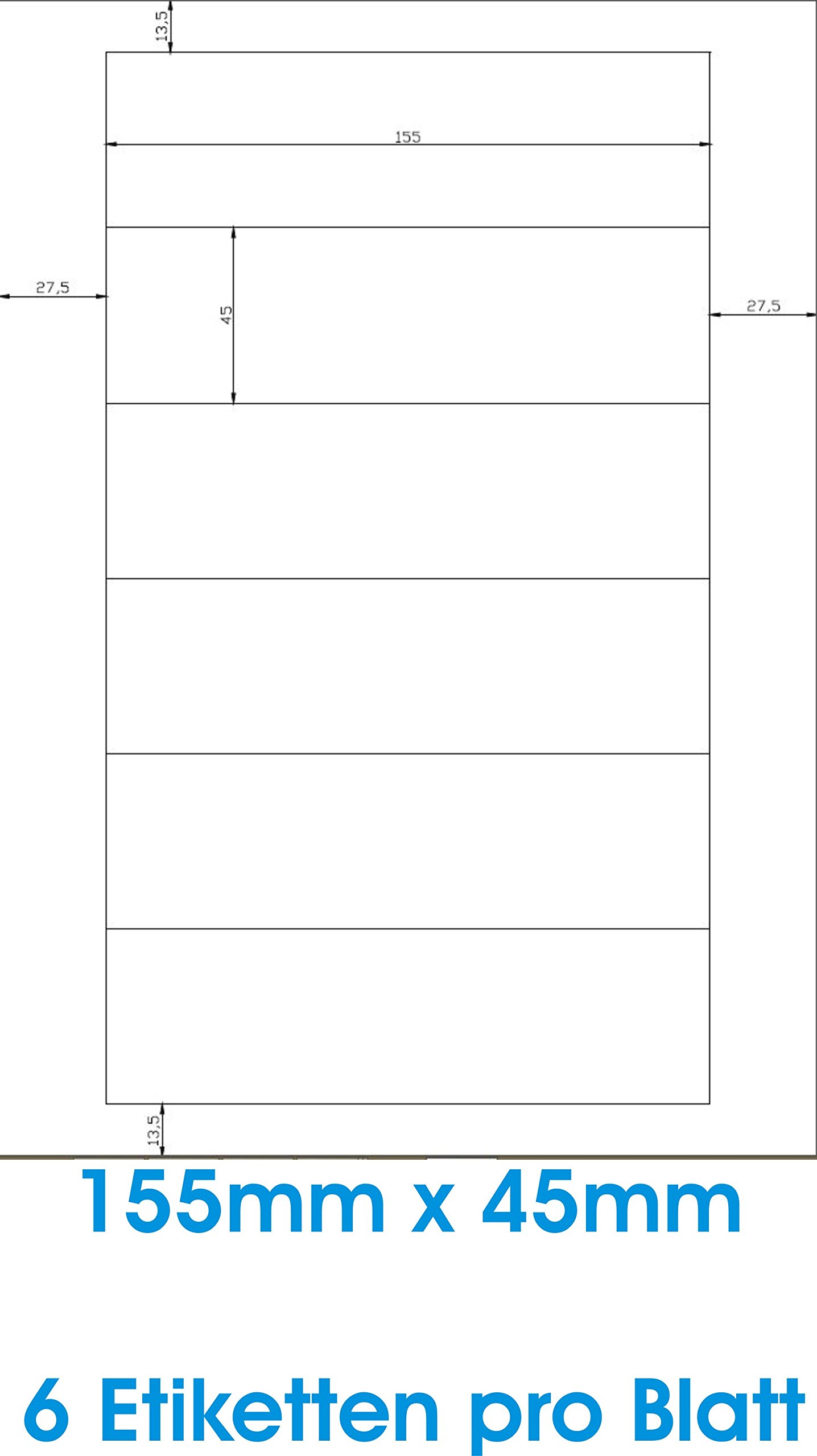 600 szt. samoprzylepne etykiety o wysokim połysku, białe, samoprzylepne, format etykiet 155,0 x 45,0 mm, 100 arkuszy DIN A4, 160 g/m², odpowiednie do drukarek laserowych i kopiarek