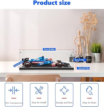 Acrylic Display Case for Lego Speed Champions Visa Cash App RB VCARB 01 F1 Car 77246- Dust-Protected, 22x11x8 cm Storage Box for Lego Model Display