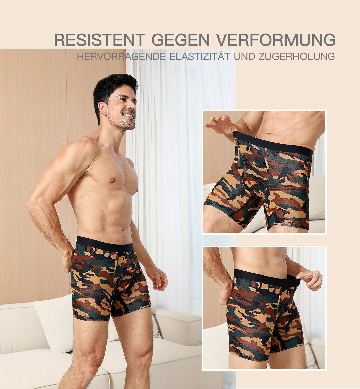 HAVVIS Herren Boxershorts Langes Bein Unterhosen Superweicher Bambus Männer Unterwäsche mit Eingriff