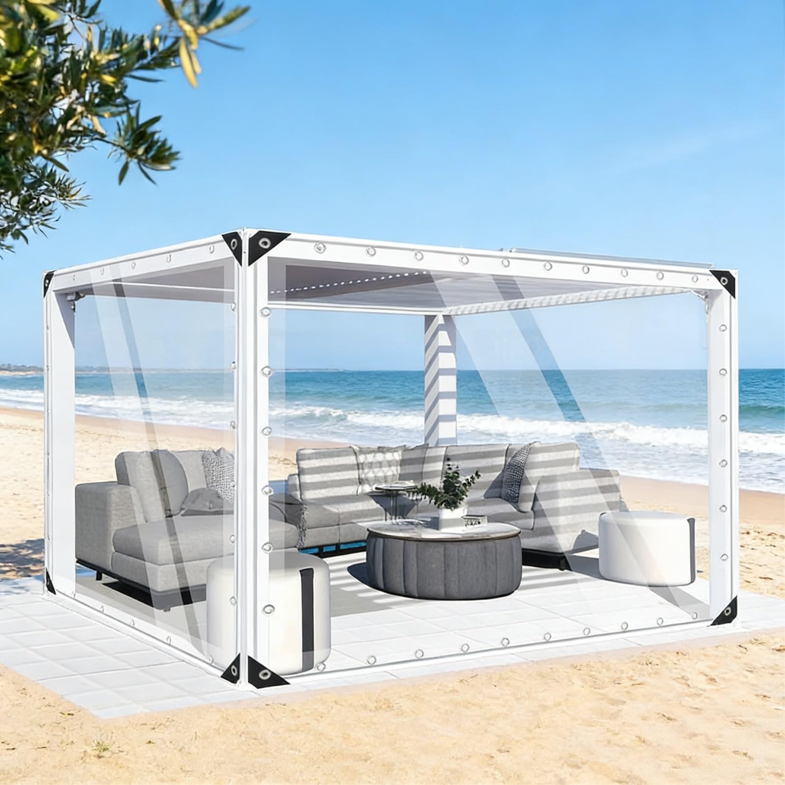 Plane Transparent mit Ösen 160 x 470 cm Zeltplane Abdeckung 500G M² Bauplane Holzplane Industrieplane Uv-Beständig Abdeckplane Professional für Außenbereich Gartenmöbel, transparent