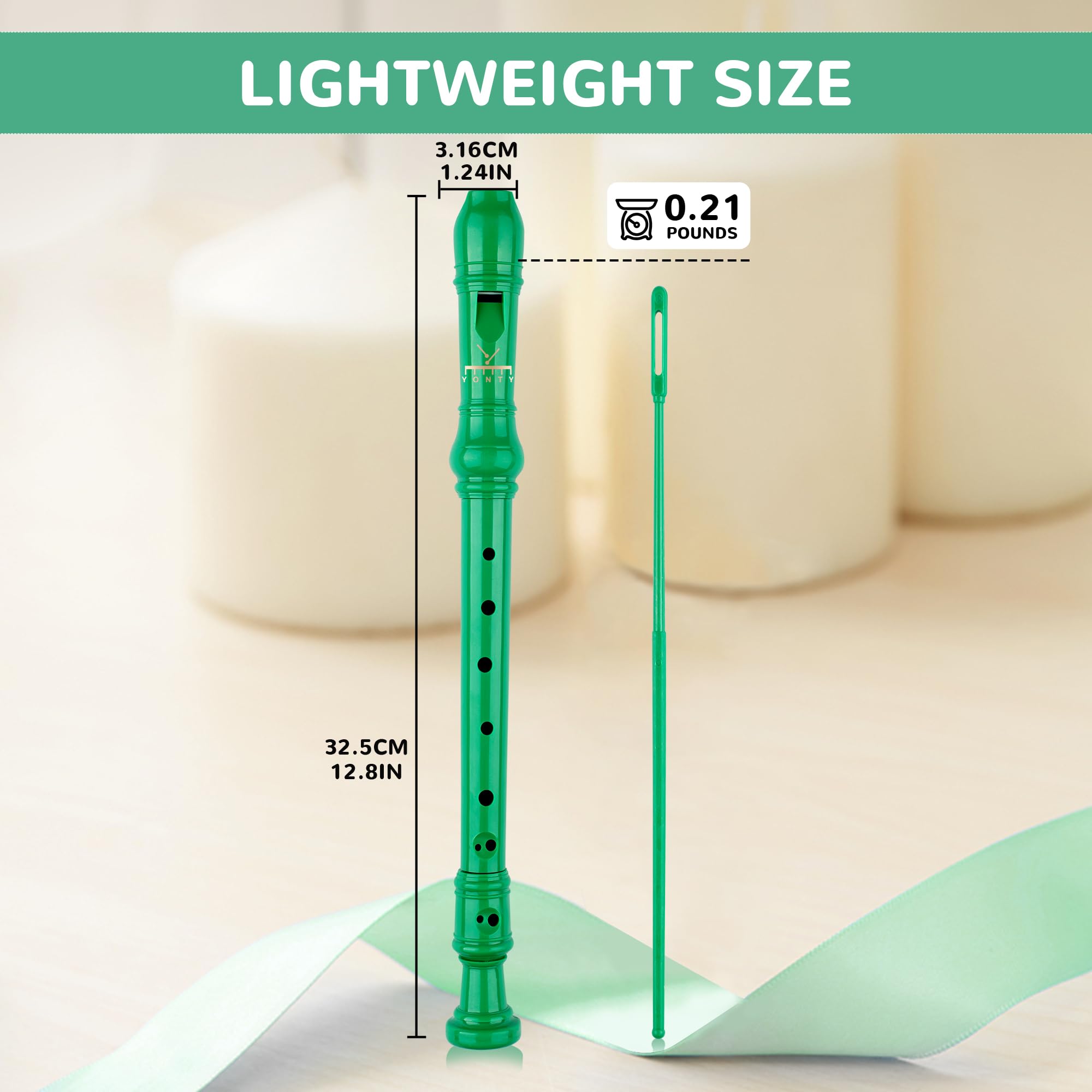 YONTY Soprano Recorder 8-Hole Instrument for Beginners Kids Students, German Style C Key Flute with Cleaning Rod & acking Bag for Education & Entertainment - Green