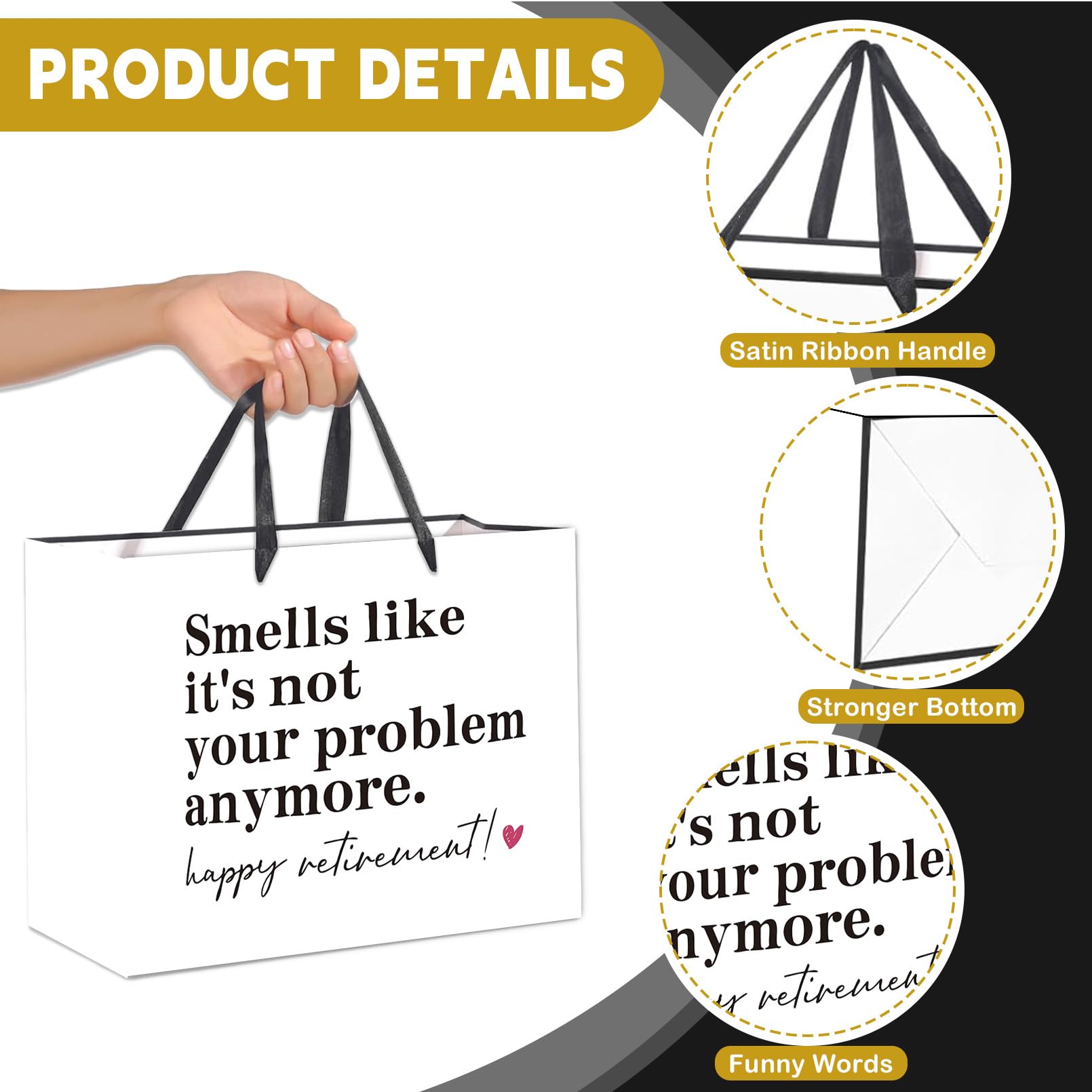 Anyangzhao Black and White Retirement Gift Bag, Funny Retirement Gift Bag with Greeting Card and Tissue Paper, Happy Retired Party Decorations for Men, Women, Farewell, Going Away Party Supplies