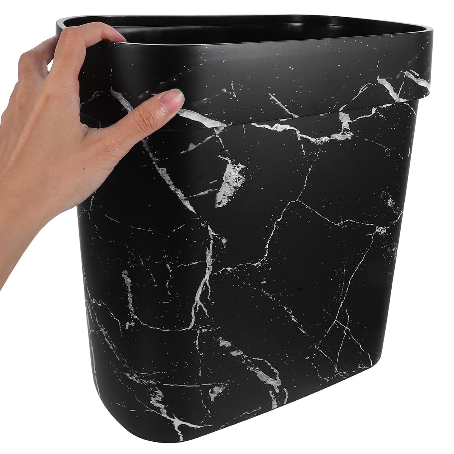 Marble Pattern Oval Plastic Trash Can Narrow Open Top Kitchen Wastebasket for Bathroom Home Office with Press Ring, Lidless Garbage Bin for Storage and Organization