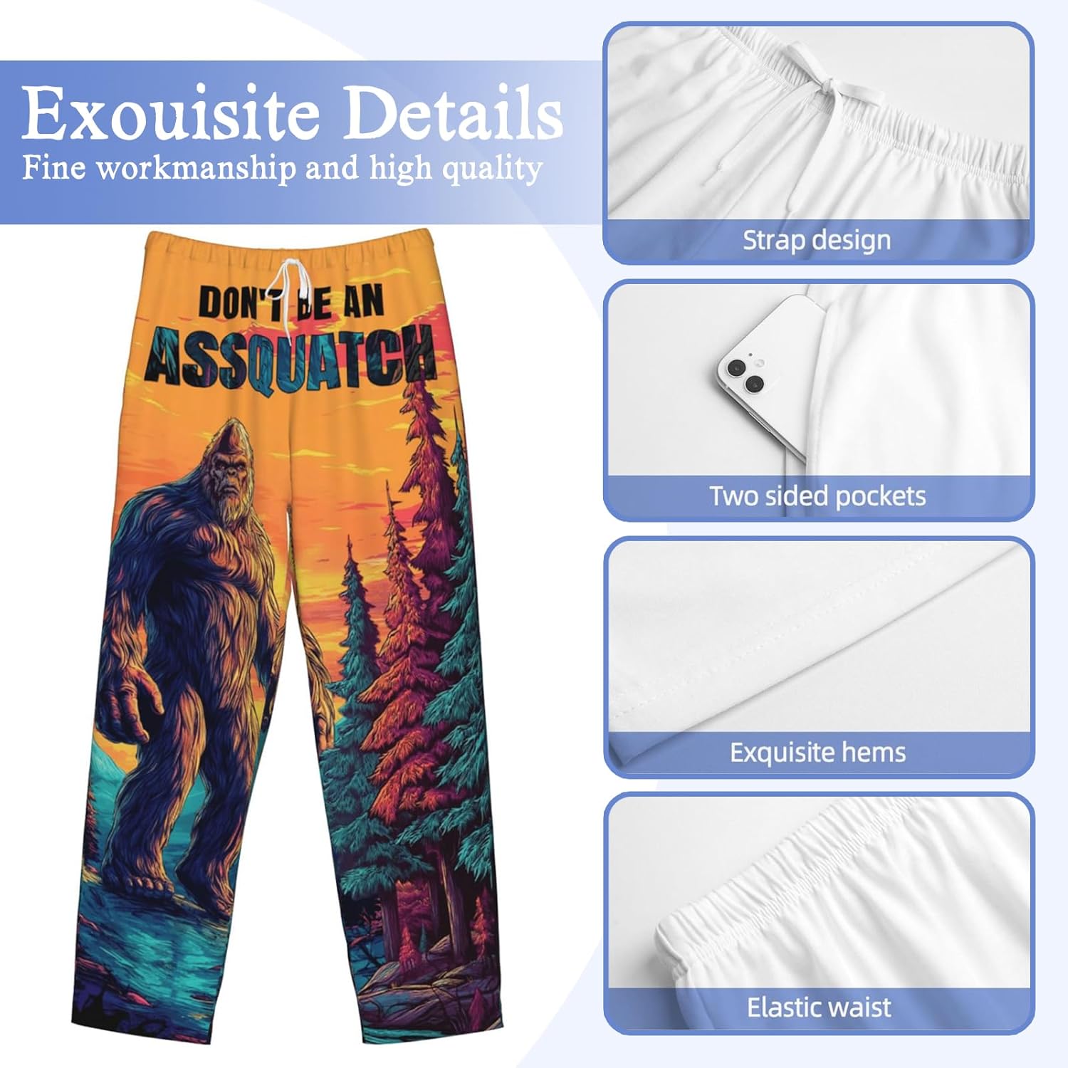 Funny Men's Lounge Pajama Pants Cute Soft Ultra Lightweight Sleepwear Bottom Pants with Pocket Drawstring - Image 3