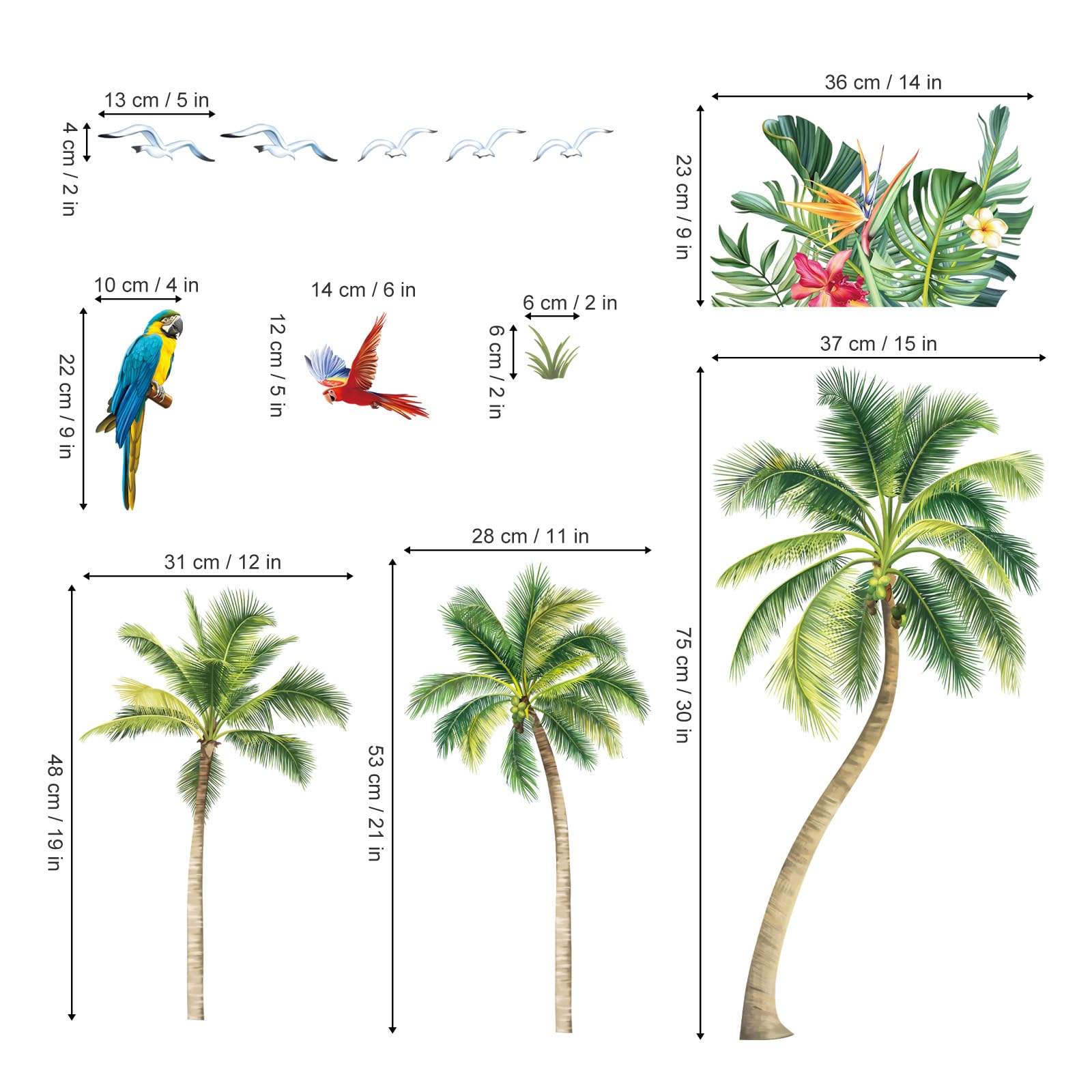 decalmile Autocollants Fenêtre Palmier Tropical Anti-Collision Stickers Plantes Feuilles Tropicales Vertes Été Stickers Vitre Anti-Adhésifs Fenêtre Porte Chambre Décalques