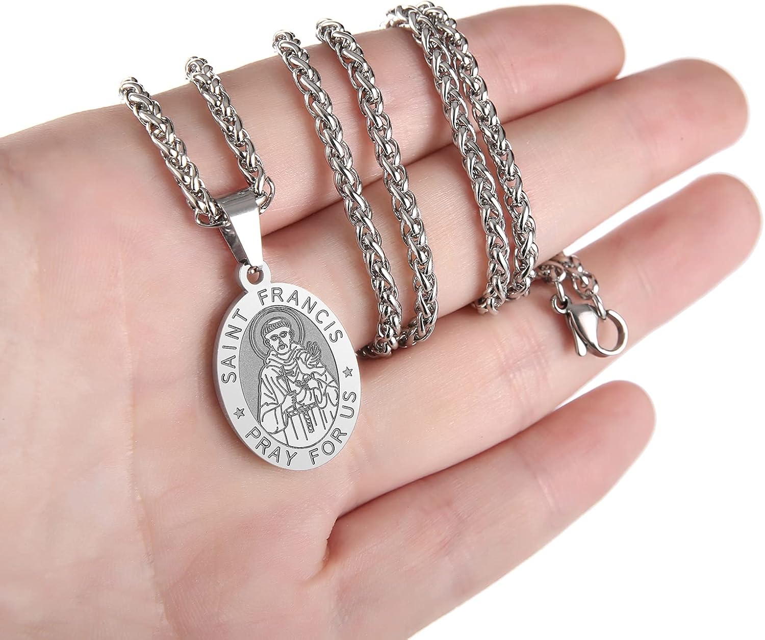 P. BLAKE Oval Saint Christopher/Michael/Joseph/Jude/Virgin Mary/Joseph/Francis/Patrick/Anthony/Benedict/Thomas Necklace for Men Women, Stainless Steel Catholic Patron Pendant with Chain 24 Inches - Image 3