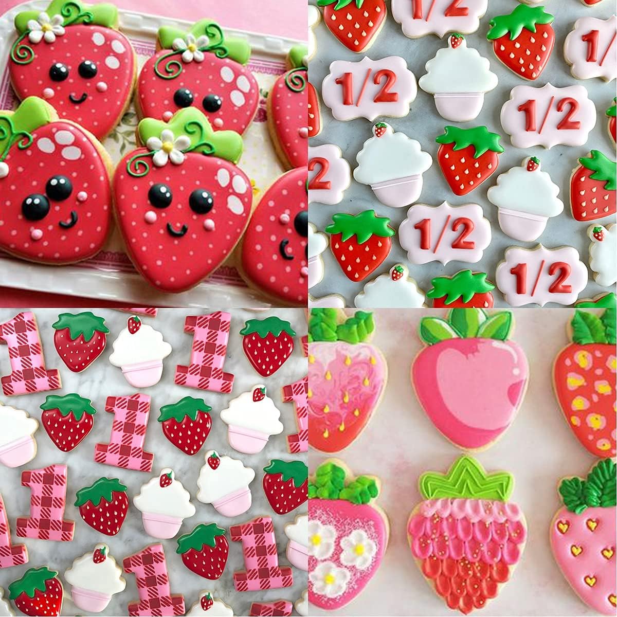 6PCS Strawberry Cookie Cutter Set, Fruit Theme Stainless Steel Biscuit Cutter Molds for Berry Sweet Girl 1st Birthday Baby Shower, Cake Fondant Biscuit Decorations