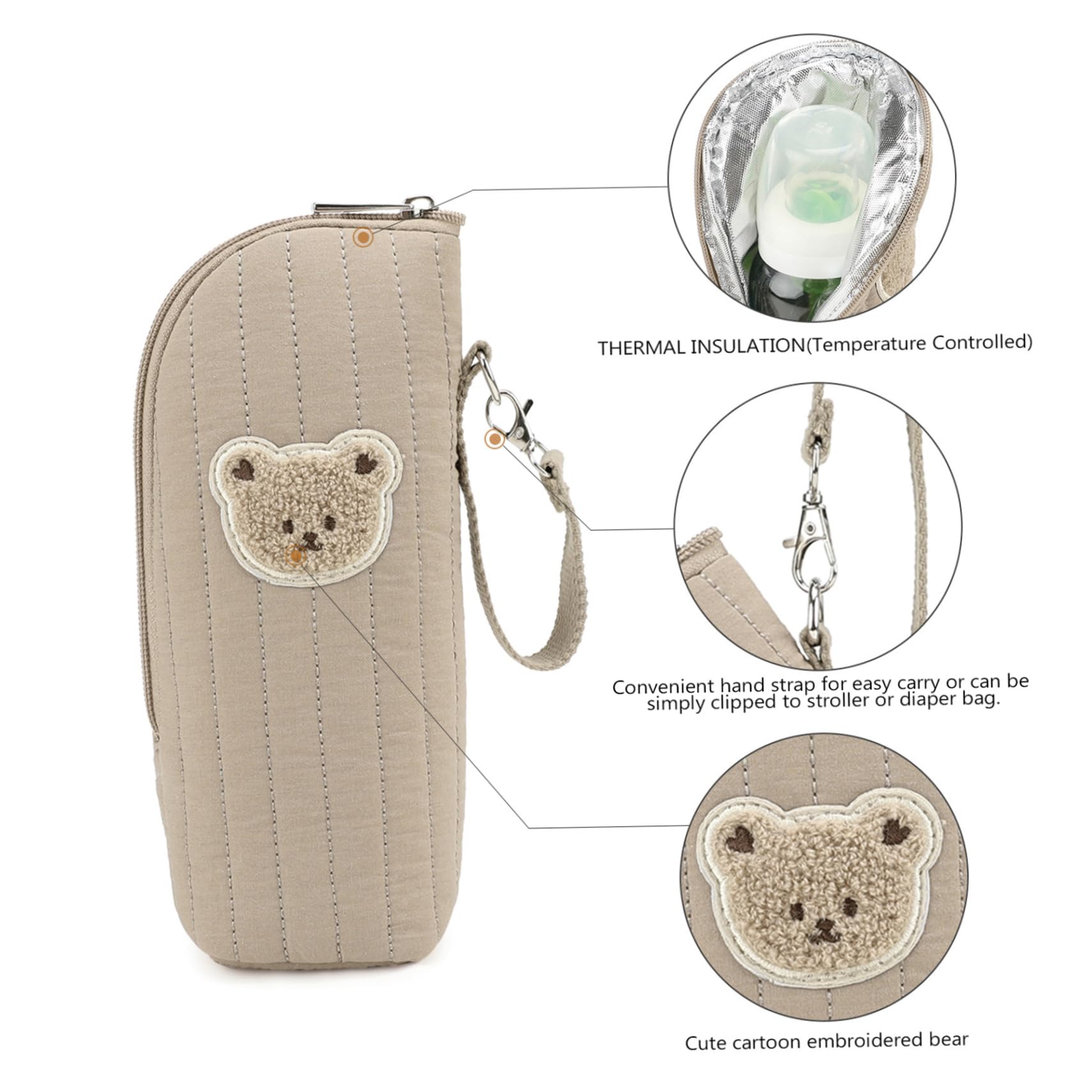 Sac isotherme pour biberon, chauffe-biberon portable avec adorable ours, fourre-tout thermique pour poussette et sac à langer, garde les boissons au chaud ou au frais lors de vos déplacements