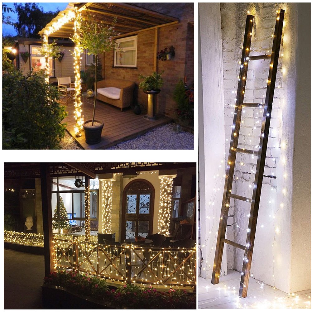 MOVEONSTEP Luci Natale Esterno Interno 300LED 33M Luci Albero di Natale Catena Luminosa Esterno Luci LED Natalizie per Albero di Natale con 8 Modalità IP44 Impermeabile-Bianco Caldo